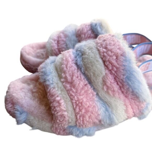 UGG W FLUFF YEAH SLIDE Slippers Cali Collage Women's 6 Pink Blue White Stripe - Picture 7 of 11